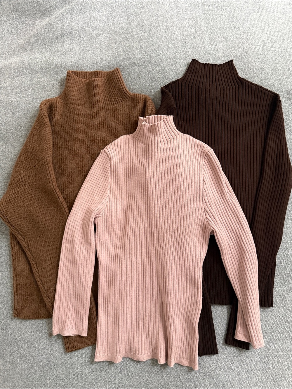 Bunch of Women's Ribbed Mock Neck Sweater - Milk and Dark chocolate Brown and .
